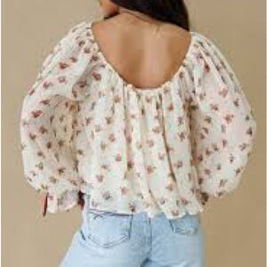 Solitaire Cream Floral Blouse with Puff Sleeves
